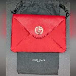 Giorgio Armani Beauty Red Satin "Leather" Envelope Small Pouch, W Dust Bag